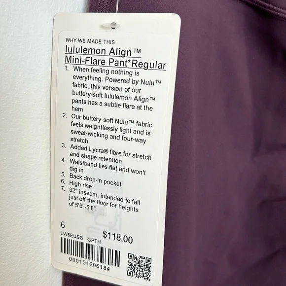 NWT Lululemon Align Mini Flare Pant - Grape Thistle - Picture 3 of 4